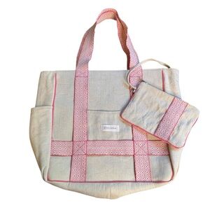 Sidney Byron Suncatcher Daytripper Tote and Pouch - Natural and Pink Coral